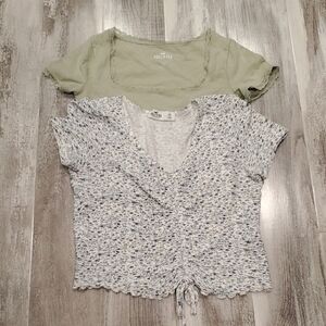 Hollister Women's Green Top and Hollister  Women's White and Blue Top